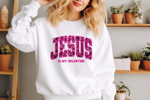Jesus is My Valentine Pink Faux Sequin